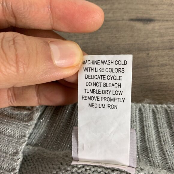 Adrian Delafield Women Knit Sweater Medium Gray Beaded Crochet Embellished - Picture 9 of 9